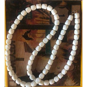 Vintage Signed Trifari 30" Long Strand of White Carved Lucite Beads Mod